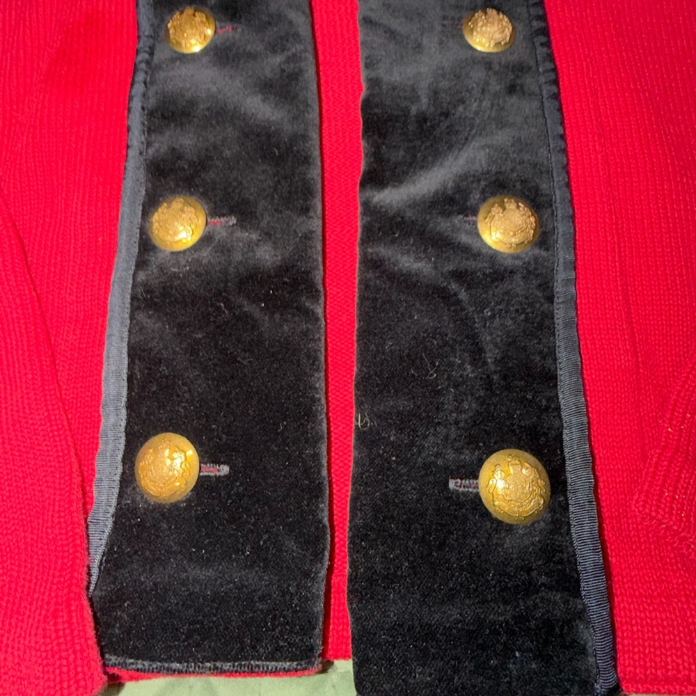Lauren Ralph Lauren red knit military cardigan black velvet gold buttons XL VTG - Picture 4 of 8